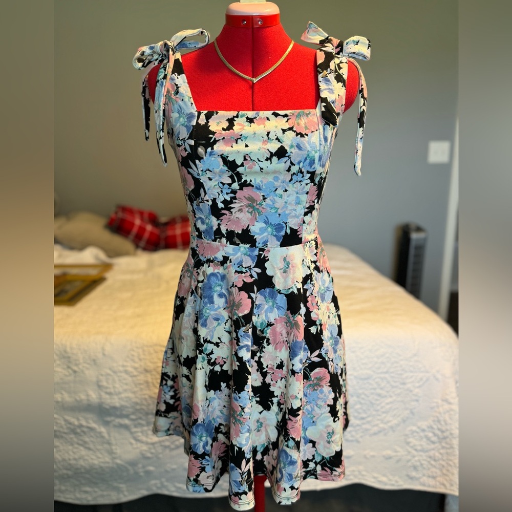 Spring Floral Bow Mini Dress